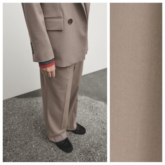 NWT. Massimo Dutti Mink Wool/Viscose Blend Flap Detail Trousers. Size 2/EUR 34. - Picture 4 of 12